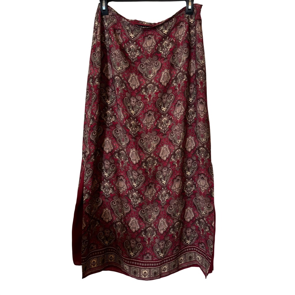 Charter Club Women's Maxi Skirt 10 Red Brown 100% Silk Lined